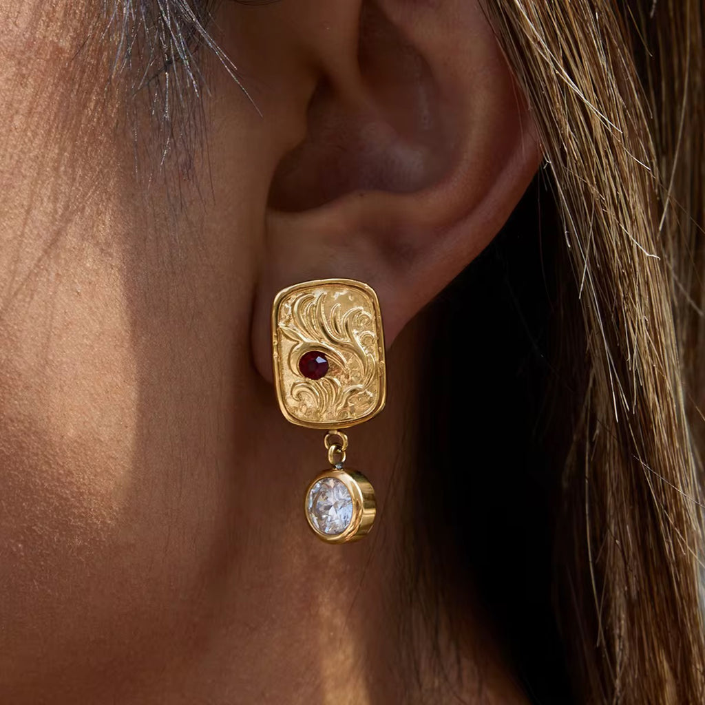 Ruby Rhinestone Stud Earrings