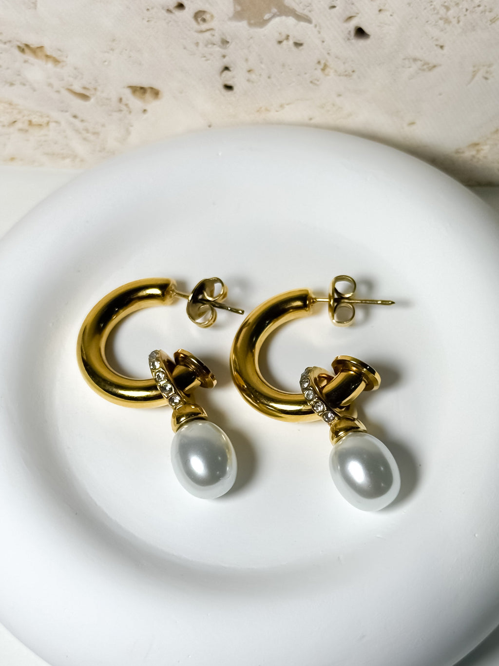 Pearl Dangle Hoop Earrings