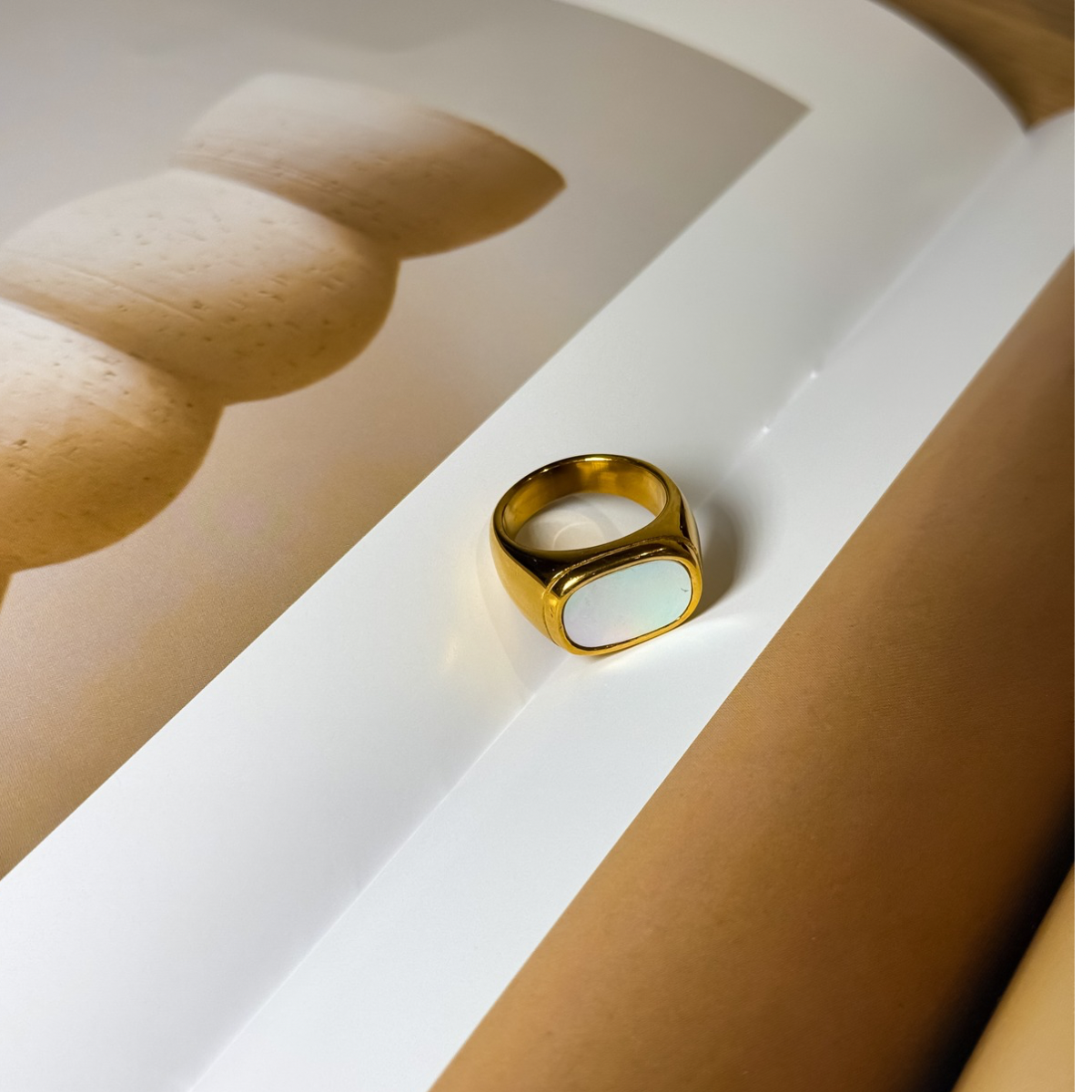 White Shell Signet Ring