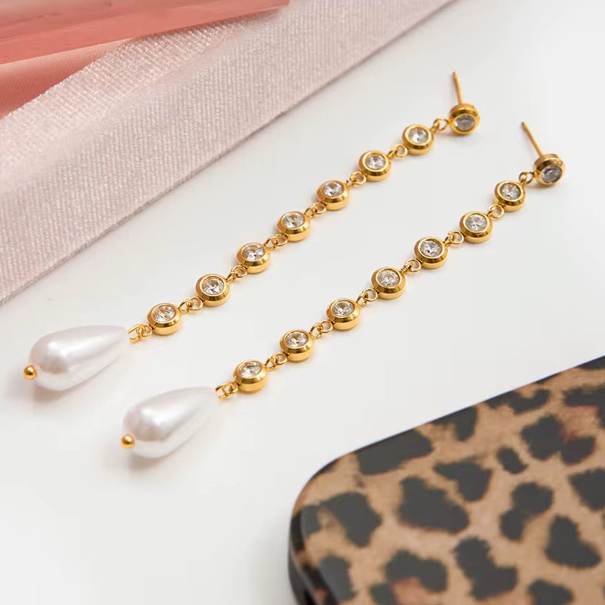 Gold Crystal Pearl Drop Earrings