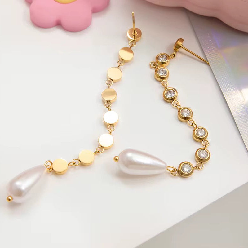 Gold Crystal Pearl Drop Earrings