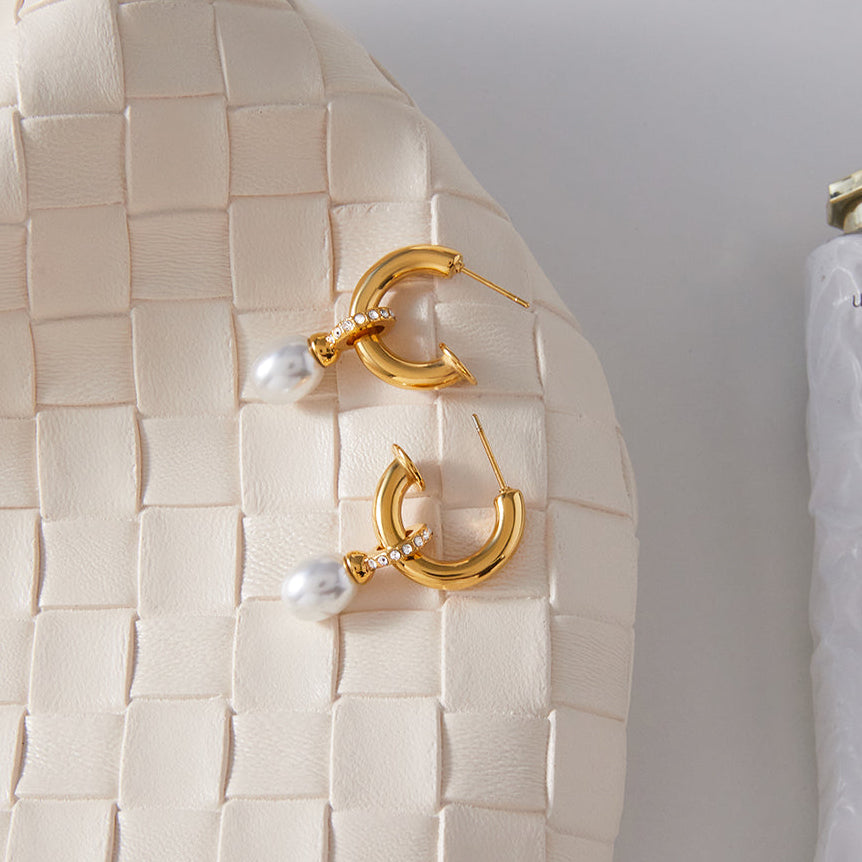 Pearl Dangle Hoop Earrings